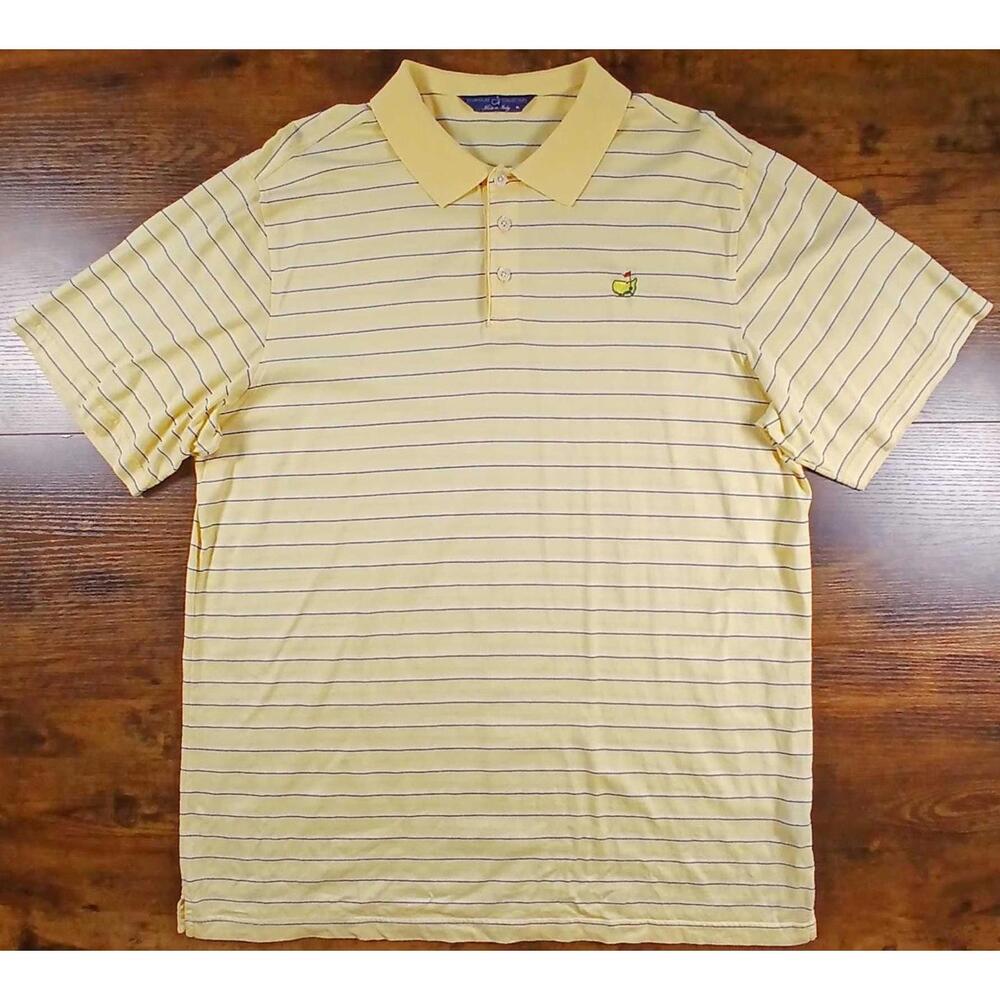 Masters Clubhouse Collection Polo Shirt Mens XL Yellow Stripe‎ Short Sleeve Golf